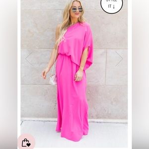 FOUND MY FOREVER PINK ONE SHOULDER MAXI